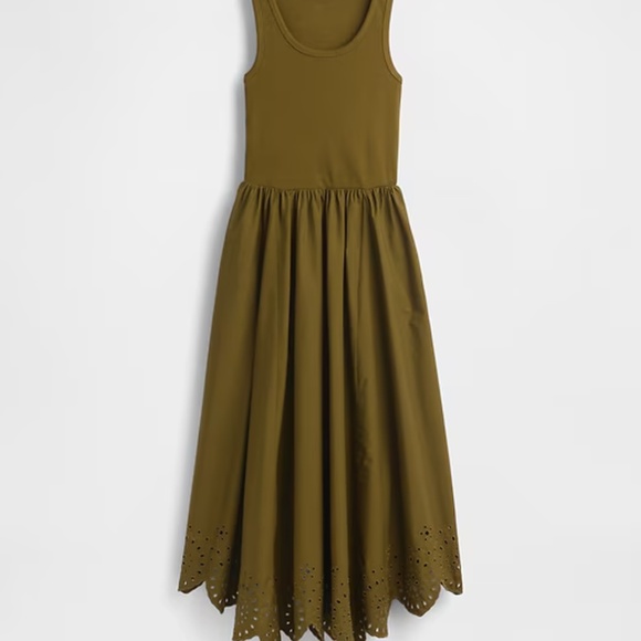 GAP, Size Medium, Olive  Mixed Media Handkerchief Hem Midi Dress - Picture 4 of 5